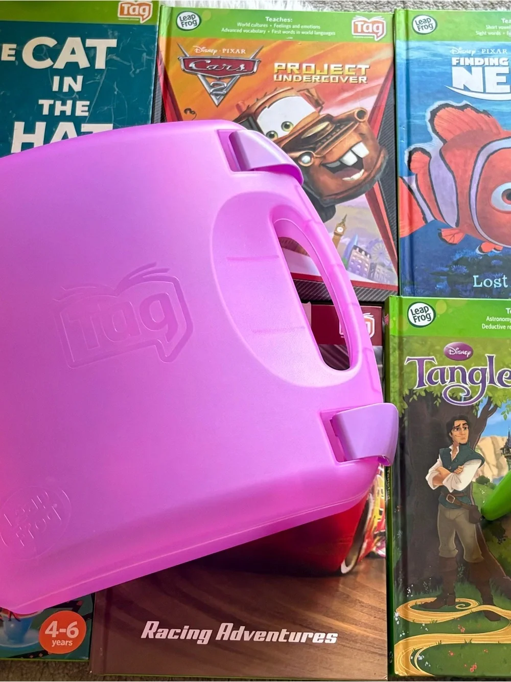 Leapfrog Tag Pen Reader System 11 Books Case Cord Bundle Disney Cars Learning